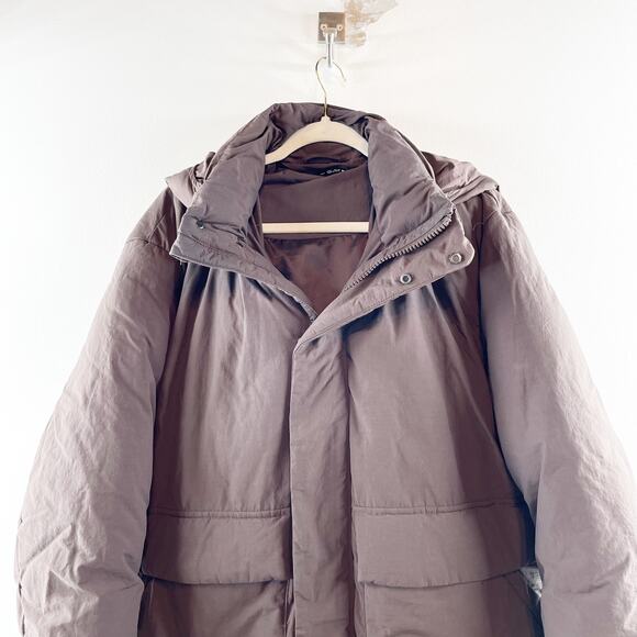 ZARA Zip Up Puffer Jacket Coat Parka Hooded Brown Large - Picture 12 of 12